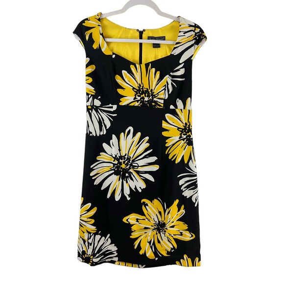 Jessica Howard Dresses & Skirts - Jessica Howard Sleeveless Dress Size 8 Black Yellow Floral Print Back Zipper